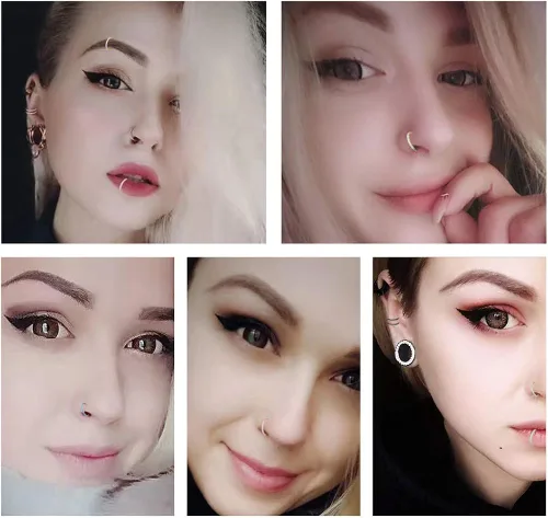 Vista 4 de WBRWP Piercing de acero inoxidable 316L con bisagras aro para la nariz con circonitaópalo 14G 16G 18G 20g Anillo de perforación corporal Segmento