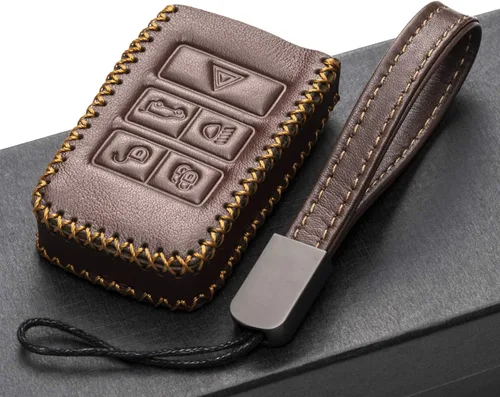 Vista 5 de Vitodeco Funda de cuero genuino para llavero inteligente compatible con Land Rover Discovery, Range Rover, Defender 2017 - 2023 (5 botones, marrón)