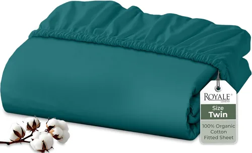 Vista 16 de Royale Linens Sábana bajera ajustable de algodón 100% orgánico - Tejido percal - Sábanas bajeras de bolsillo profundo súper suaves - Sábana elástica