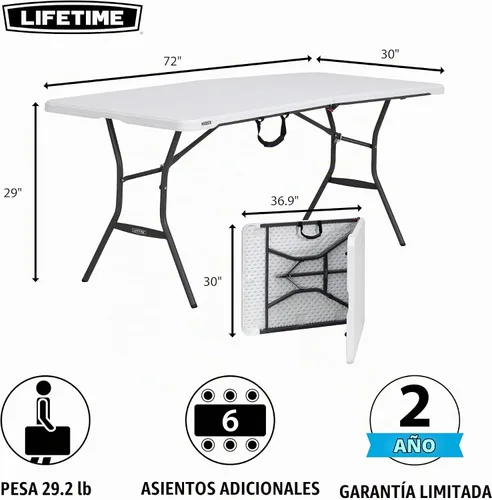Vista 3 de LIFETIME - Mesa plegable de 6 pies, comercial ligero, granito blanco