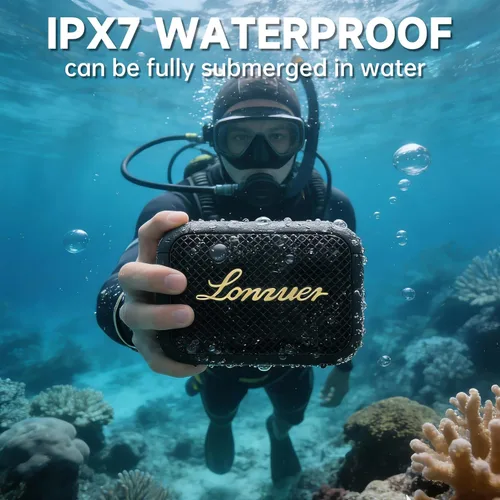 Vista 5 de IP67 - Altavoz Bluetooth impermeable de 3.3 ft de profundidad, altavoz de ducha inalámbrico portátil de 10 W con asa, graves de sonido claro, 8