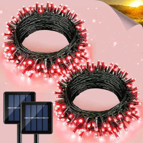 Vista 9 de 2 paquetes de luces solares de Navidad para exteriores, 158 pies 480 LED, luces de cuerda solares impermeables para exterior, 8 modos, luces