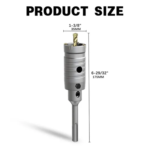 Vista 2 de Sierra de agujero para hormigón de 1-3/8", sierra de agujero para mampostería de 35 mm, con varilla de conexión SDS Plus de 110 mm para perforación