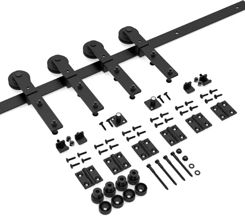Vista 2 de TSMST Kit de rieles de puerta corrediza de granero de 108 pulgadas para 4 puertas, kit de herrajes para puerta de granero plegable resistente, fácil
