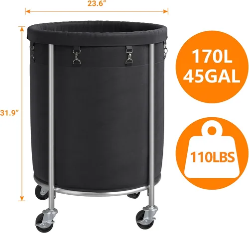 Vista 4 de ELYKEN Cesta de lavandería con ruedas, cesta de ropa rodante de 110L, carrito de lavandería redondo con estructura de acero y bolsa removible, 4