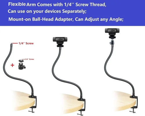 Vista 5 de Soporte flexible de 25 pulgadas, compatible con Logitech Webcam C920s C925e C922 C930 C615 Brio StreamCam