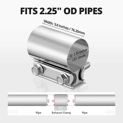 Vista 2 de EVIL ENERGY 2.25 pulgadas abrazadera de escape, 2 1/4" abrazadera de banda de junta de extremo manga acoplador de acero inoxidable para tubos