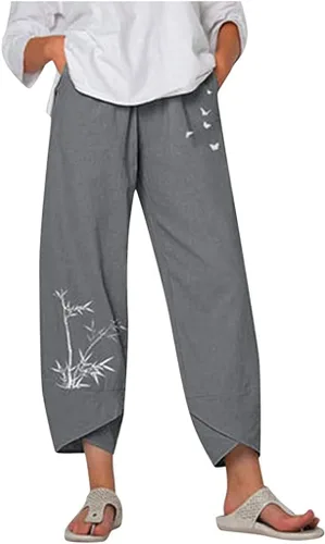 Pantalones de verano para mujer, con bolsillos informales, de algodón, lino, pierna ancha, cordón elástico, cintura elástica, pantalones cortos