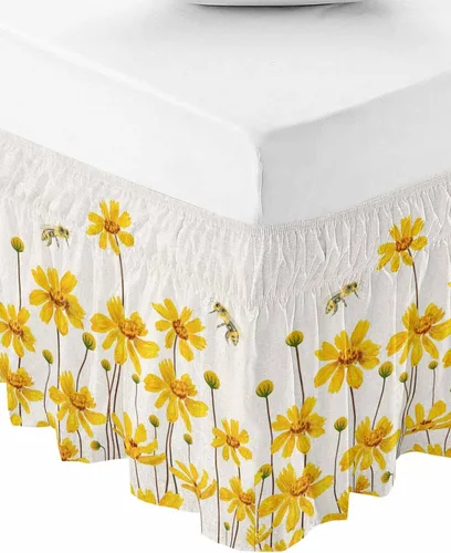 Vista 11 de Falda de cama marrón verde azulado, tamaño Queen de 16 pulgadas de caída, ajustable y elástica envolvente, plisada, con volantes de polvo de lujo