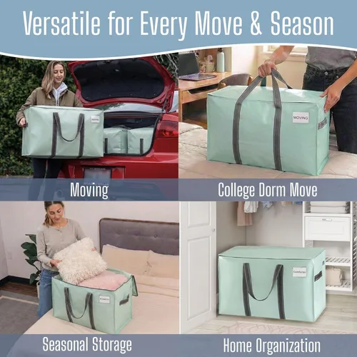 Vista 6 de VENO - Paquete de mudanzas, cajas de almacenamiento para embalaje universitario con tapas alternativas, para dormitorio, extragrande, asas Verde