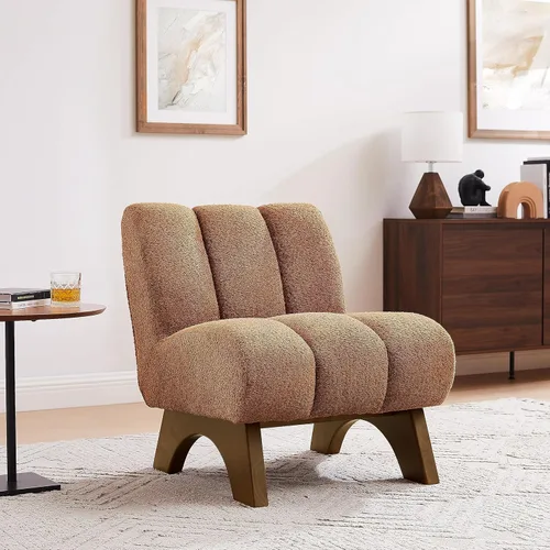 Vista 56 de Art Leon Silla decorativa moderna, sofá modular de tela sherpa, silla individual sin brazos con patas de madera para sala de estar, dormitorio, verde