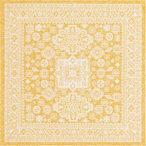 Vista 270 de Unique Loom Outdoor Aztec Collection Alfombra de área, Chalca (7 pies 10 pulgadas, cuadrada, azul/marfil)