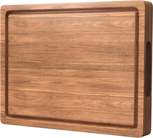 Tablas de cortar de madera de acacia para cocina, bloque de carnicero de 17 x 12 pulgadas con ranuras profundas para jugo y mango antideslizante,
