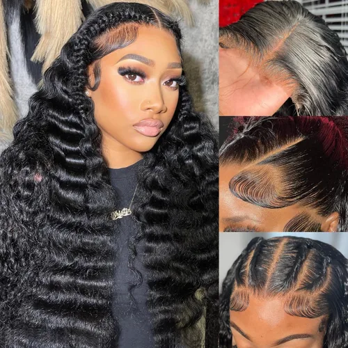 Vista 12 de Pelucas de encaje frontal de onda profunda de 22 pulgadas Bling Hair, cabello humano pre-sacado, 180% de densidad, sin pegamento, pelucas de encaje