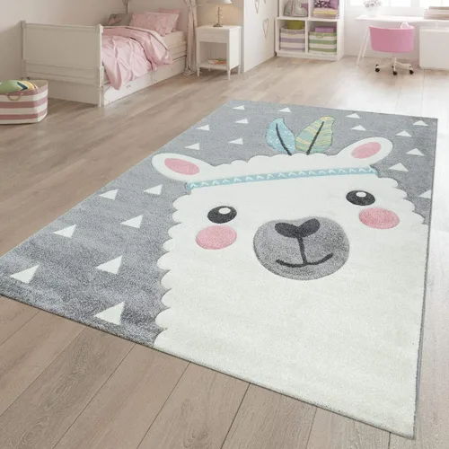 Paco Home Alfombra para habitación de niños, guardería, linda llama, tamaño: 2 pies 8 pulgadas x 4 pies 11 pulgadas, color: gris
