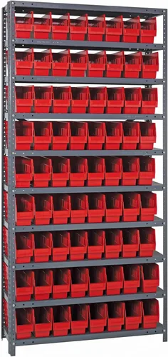 Vista 397 de Quantum QSBU-245BK Heavy Duty Shelving Unit with (7) Shelves and (24) QUS245 Black Bins for Garage Warehouse Storage Distribution 400 lb Load