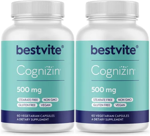 BESTVITE Cognizin Citicoline 500 mg (120 cápsulas vegetarianas) (60 x 2) - Nootrópico de colina premium estudiado clínicamente - Sin estearatos -