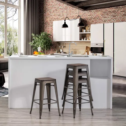 Vista 2 de Yongchuang Taburetes de bar de metal de 30 pulgadas, juego de 4 taburetes de bar apilables sin espalda, taburetes de altura de barra con parte