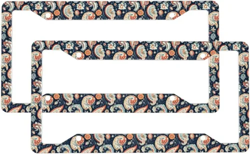 2 Pcs Car License Plate Frames for Women Men - Abstract Vintage Pattern Print Solid Aluminum License Plate Cover for Car Accessories with Fasteners