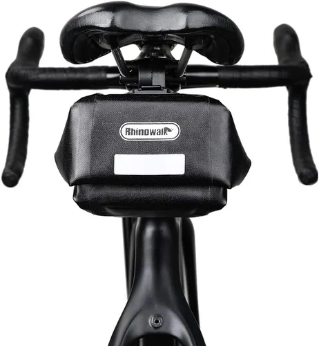 Vista 6 de Rhinowalk Bolsa de sillín de bicicleta impermeable para debajo del asiento, desmontaje rápido, resistente a la lluvia, bolsa de asiento de bicicleta