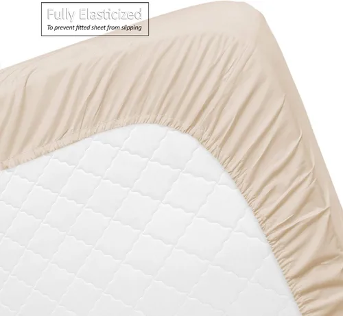 Vista 7 de Juego de sábanas tamaño individual – Juego de 4 piezas de sábanas de microfibra suave con bolsillo profundo – Sábanas y fundas de almohada Beige