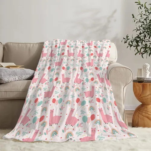 Vista 2 de Alpaca Blanket for Girl Boy Cute Llama Throw Blanket Super Soft Fleece Flannel Cozy Plush Fuzzy Pink Cartoon Alpaca Pattern Blankets for Couch Sofa