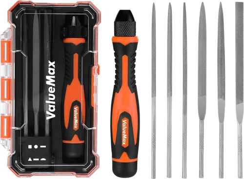 ValueMax Juego de 7 Limas de Aguja Intercambiables, Juego de Limas Pequeño Incluye Lima Plana, Lima Plana con Punta, Lima Redonda, Lima