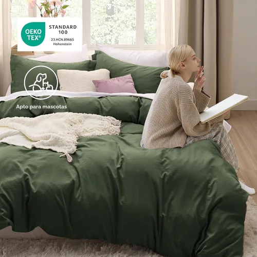 Vista 5 de Bedsure Funda de edredón de tamaño King, juego suave, prelavado, verde oliva, 3 piezas, 1 funda de edredón de 104 x 90 pulgadas con cierre