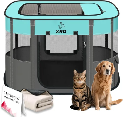 Vista 14 de Corralito para perros con almohadilla impermeable, jaulas portátiles para perros medianos, jaulas para perros de malla transpirable plegable, casa