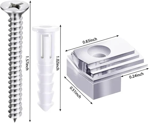 Vista 5 de Kit de clips de soporte de espejo, paquete de 48 ganchos de plástico transparente para espejos, kit de clips de retención de vidrio con tornillos