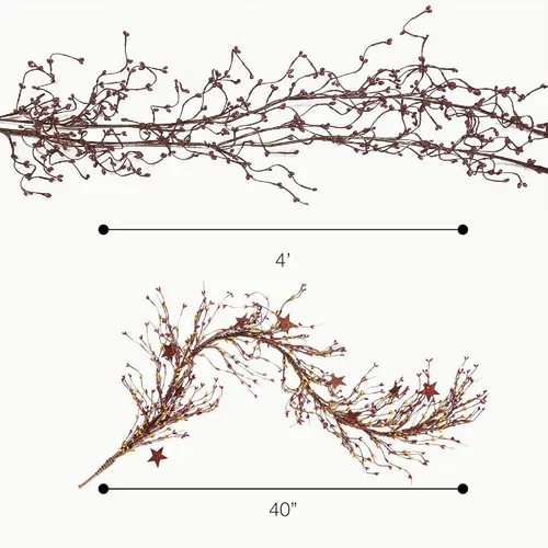 Vista 5 de CWI Gifts Guirnalda de Bayas Pip y Estrella, 40 pulgadas, Borgoña/Oro Viejo