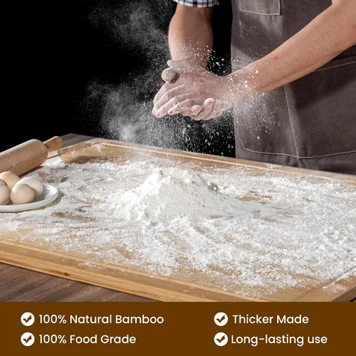 Vista 4 de Tabla de cortar de bambú de 36 x 24 pulgadas, bloque de carnicero extragrande 4XL con ranura para jugo y mango antideslizantes, cubierta de estufa