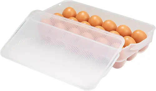 Vista 3 de Eslite Soporte para huevos cubierto, almacenamiento de huevos para refrigerador, se adapta a 18 huevos, paquete de 4