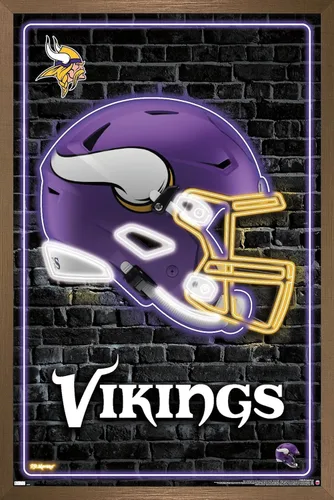 Vista 15 de Trends International NFL Minnesota Vikings - Póster de pared con casco neón 23, 22.4 pulgadas de largo x 14.7 pulgadas, versión enmarcada en madera
