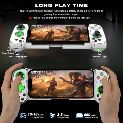 Vista 4 de arVin Wireless Gaming Controller for iPhone, Android with Phone CASE Support & Green Light, Bluetooth Gamepad for