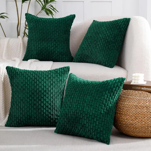 Vista 3 de VAKADO - Juego de 4 fundas de almohada decorativas negras de 16 x 16 pulgadas para sofá, pana neutra, decoración rústica de estilo granja para sala