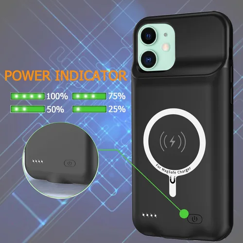 Vista 4 de Funda de batería para iPhone 11, batería recargable portátil extendida de 10000 mAh, compatible con iPhone 11 (6.1 pulgadas), funda de carga