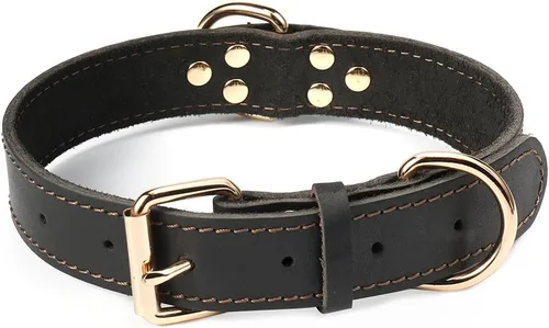 Vista 14 de Collar de perro de cuero genuino, collar de perro ancho resistente para perros pequeños, medianos, grandes y extra grandes
