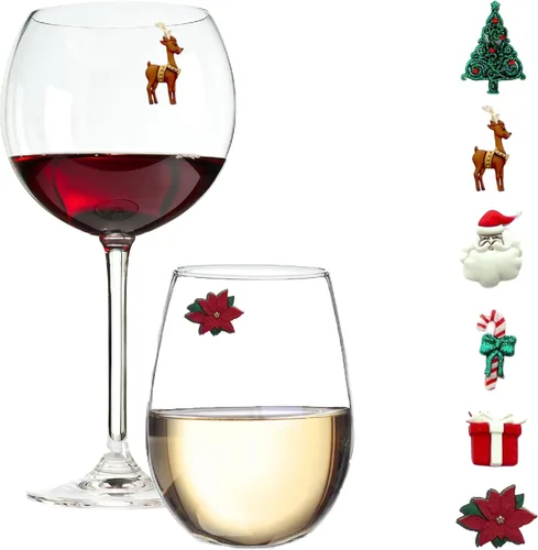 Vista 13 de Simply Charmed Dijes de copa de vino de perro de Navidad, marcadores magnéticos para todas tus bebidas navideñas, juego de 6