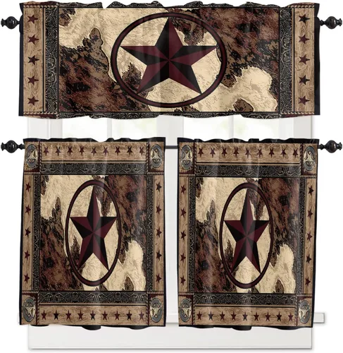 Vista 12 de Cenefa de amarre para ventanas, cortinas de cocina con textura de vaca, cenefas con bolsillo para barra, tratamientos cortos, textura animal, cenefa