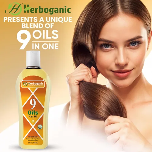 Vista 6 de Aceite para el cabello de 9 aceites, mezcla de hierbas de jojoba, almendra, oliva, argán, amla, coco, aceite de ricino, aceite de cebolla y vitamina