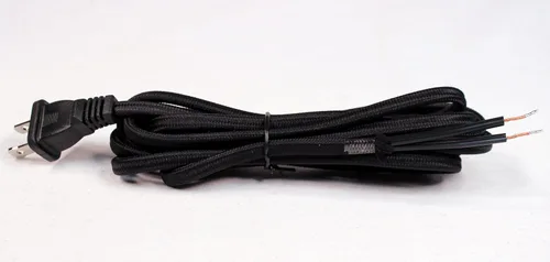 Vista 3 de Creative Hobbies Cable de lámpara eléctrica cubierto de tela de rayón con enchufe de extremo, extremos pelados listos para cableado - 8 pies, SPT-2