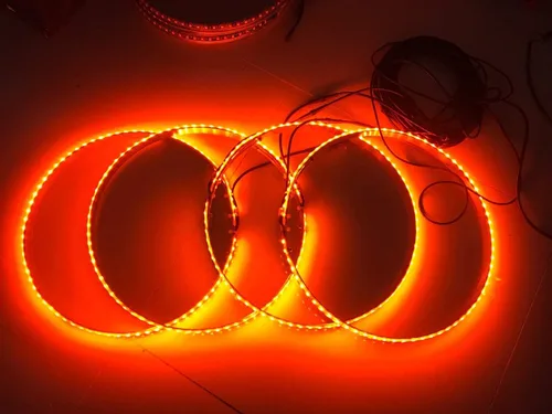 Luces LED de anillo de rueda de 15.5 pulgadas, color naranja ámbar, IP68, impermeable, 4 luces/juego de luces de llanta más brillantes 288 LED,