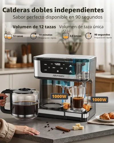 Vista 5 de AIRMSEN Cafetera Dual Programable de 12 Tazas – Máquina de una sola porción para Cápsulas K-Cup y Café Molido, 1000W de Preparación Rápida, Inicio