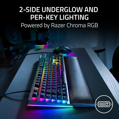 Vista 3 de Razer BlackWidow V4 Teclado mecánico para juegos interruptores verdes táctiles y clicky - Chroma RGB - 6 teclas macro dedicadas - Reposamuñecas