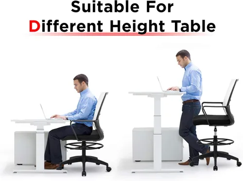 Vista 30 de Silla de redacción alta para oficina, silla de escritorio ergonómica de malla con respaldo medio con anillo de pie ajustable para escritorio Negro