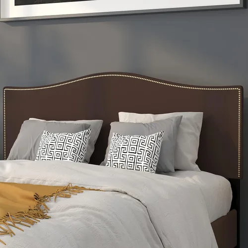 Vista 17 de Flash Furniture Bedford - Cabecero de cama doble tapizado con ribete de uñas en tela beige