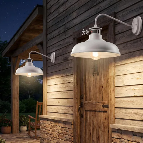 Vista 13 de Paquete de 2 apliques de pared de cuello de ganso estilo granja, luces de granero, sensor de movimiento y del anochecer al amanecer, accesorios
