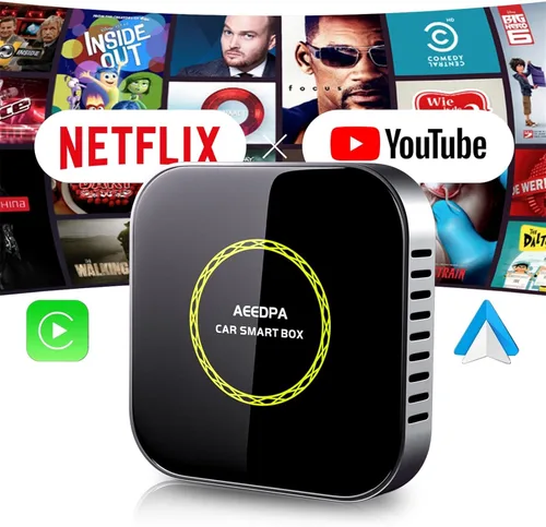 Vista 2 de Netflix - Adaptador CarPlay Ai Box, 8 GB 128 GB, 3 en 1 para transmisión de video de automóvil, adaptador inalámbrico Carplay para iPhone y Android