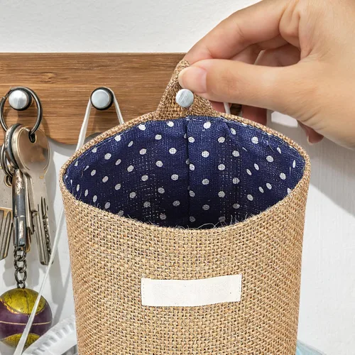 Vista 3 de Cabilock 6 mini bolsas de almacenamiento colgantes: cesta de almacenamiento plegable de lino de algodón para colgar en la pared, cesta para puerta